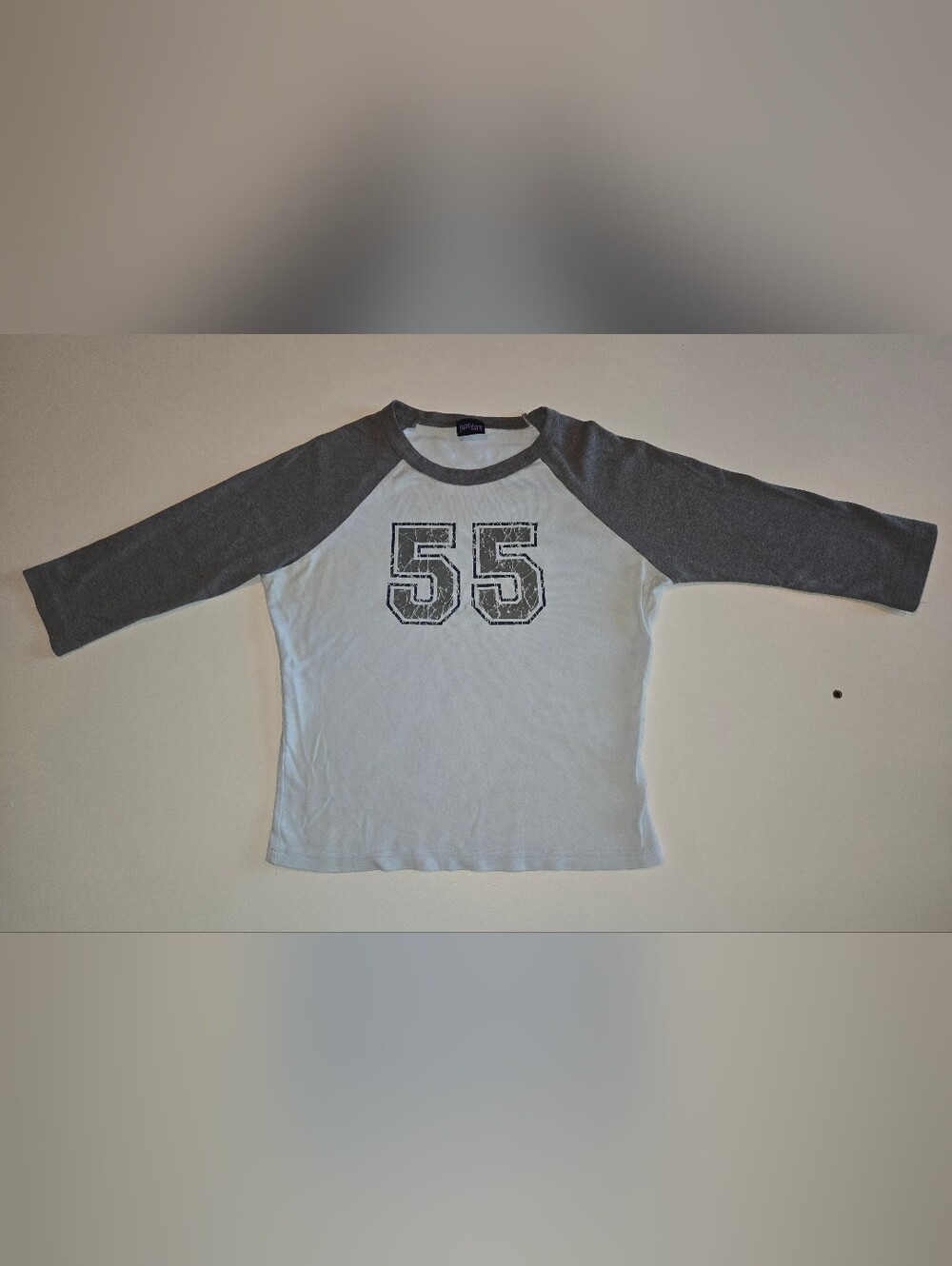Juncture Kids' 55 Graphic Raglan Tee in Pale Blue and Gray